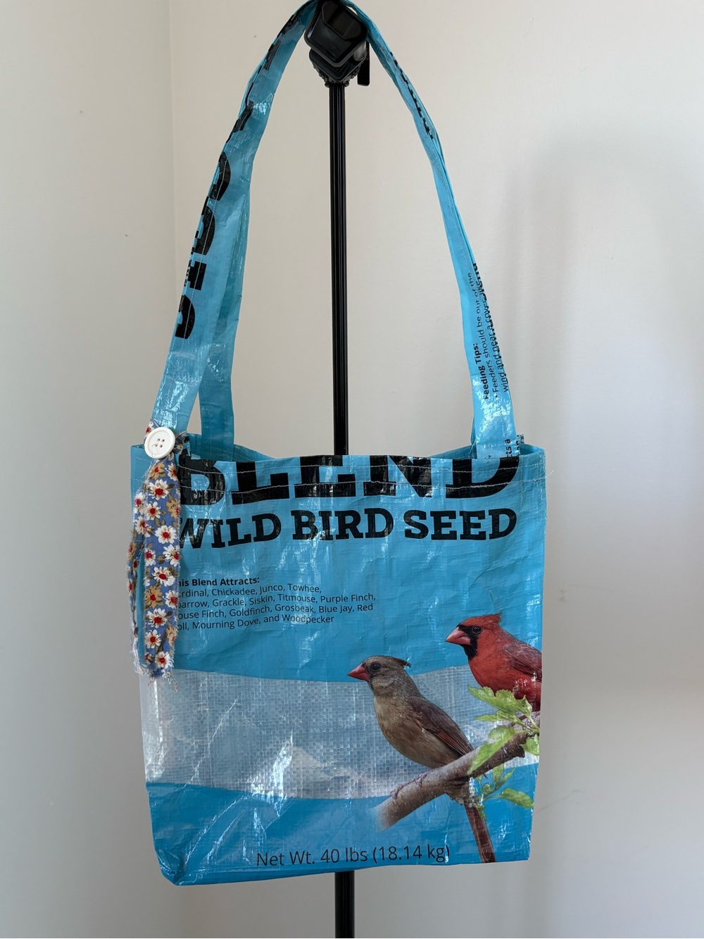 Wild Bird Seed Tote Bag with Added Detail- Blue Reusable Shopper